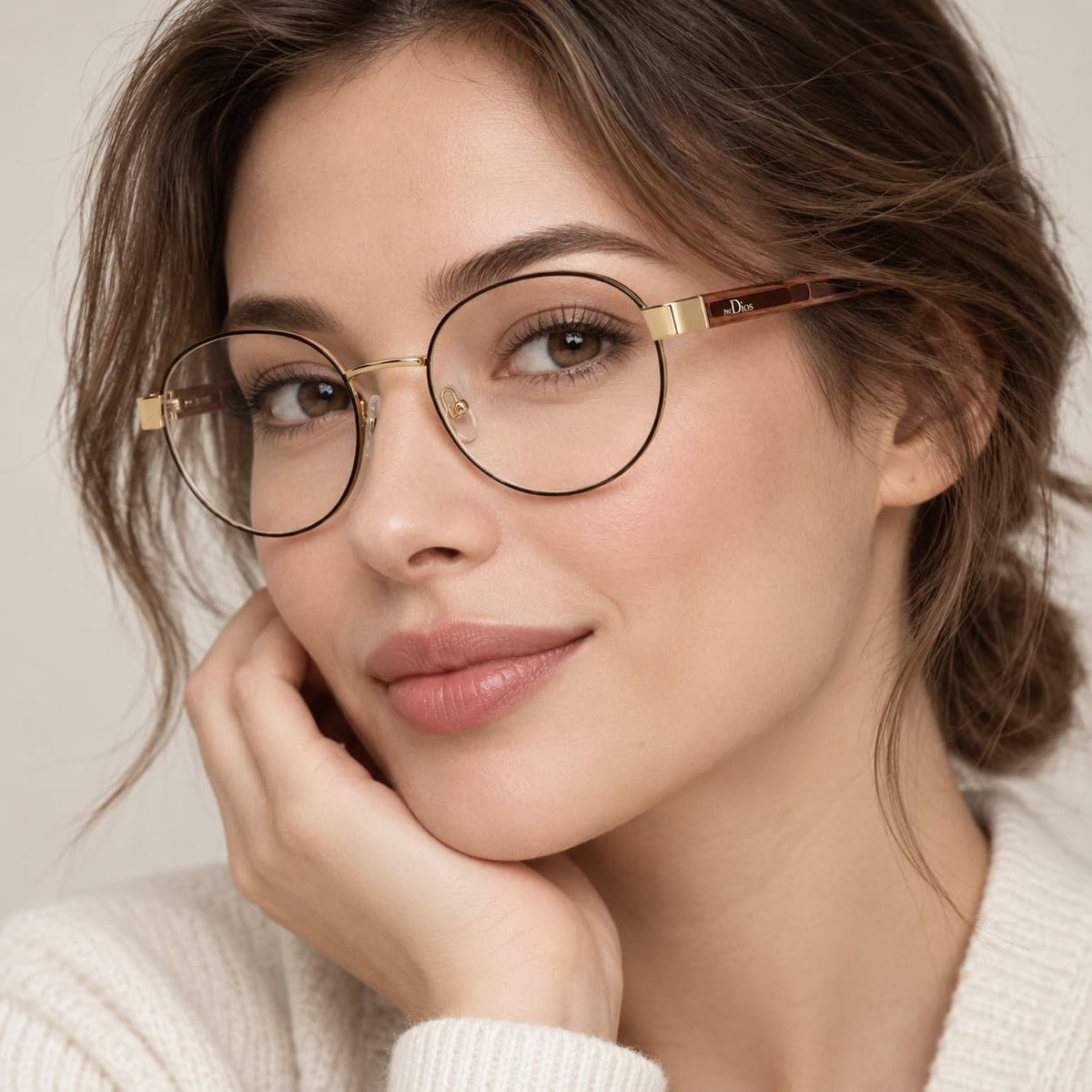 Armação Feminina Óculos PD CS1109 C3 Dourado  Cafe Bege