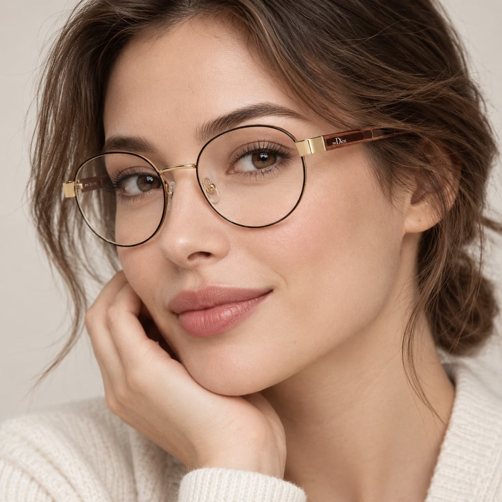 Armação Feminina Óculos PD CS1109 C3 Dourado  Cafe Bege
