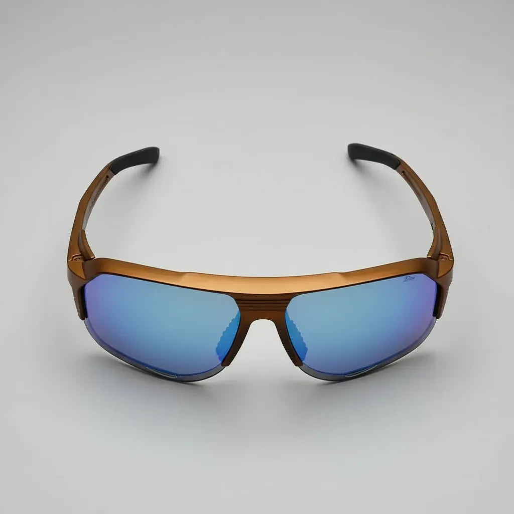 Óculos de Sol Esportivo Por Dios Modelo HP12454 - Marrom - Azul Espelhado C2