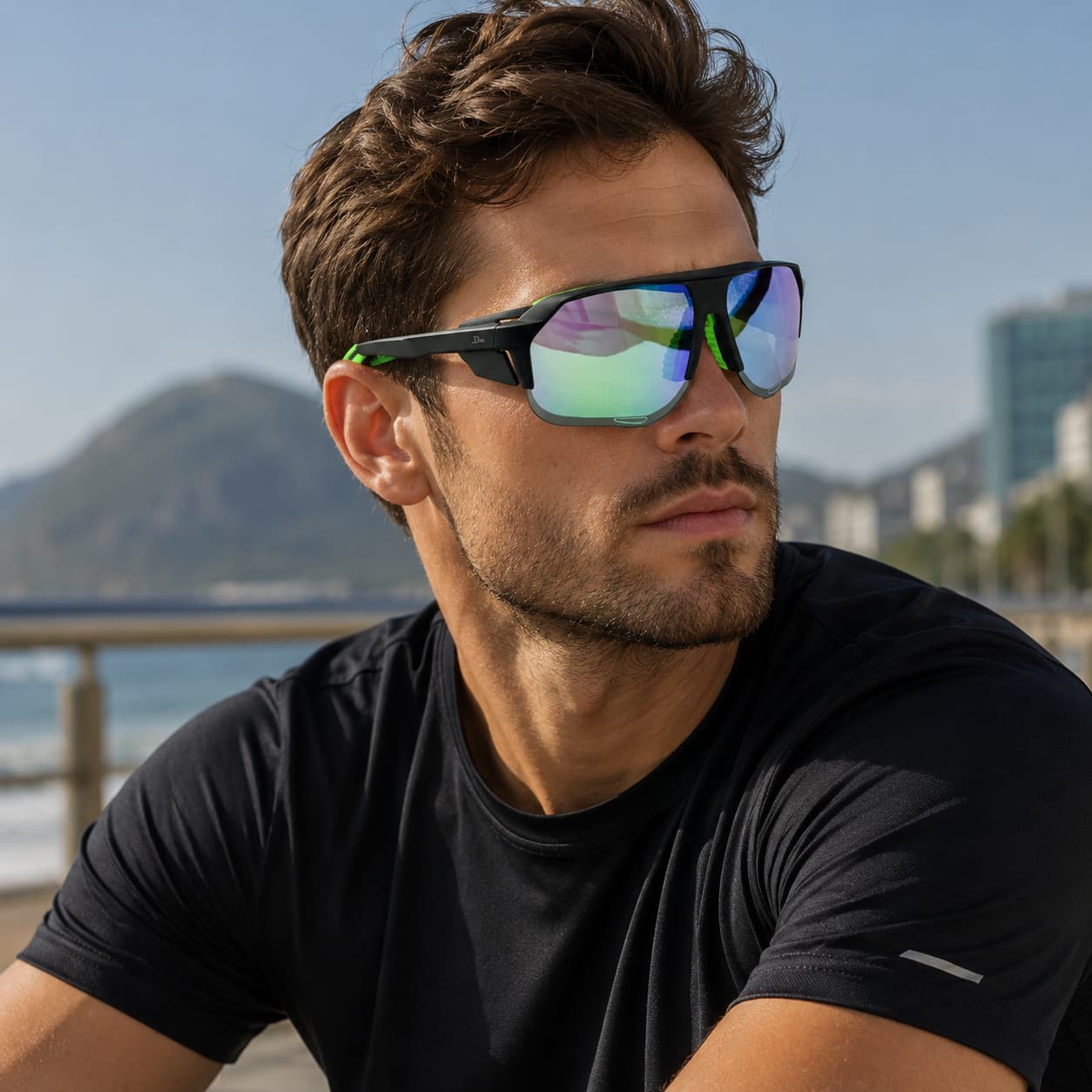 Óculos de Sol Esportivo Por Dios Modelo HP12454 - Preto - Azul Translúcido C6