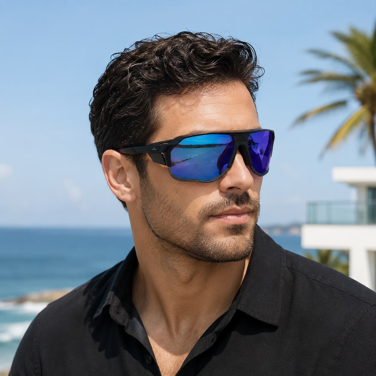 Óculos de Sol Esportivo Por Dios Modelo HP12454 - Preto - Azul Degradê C7