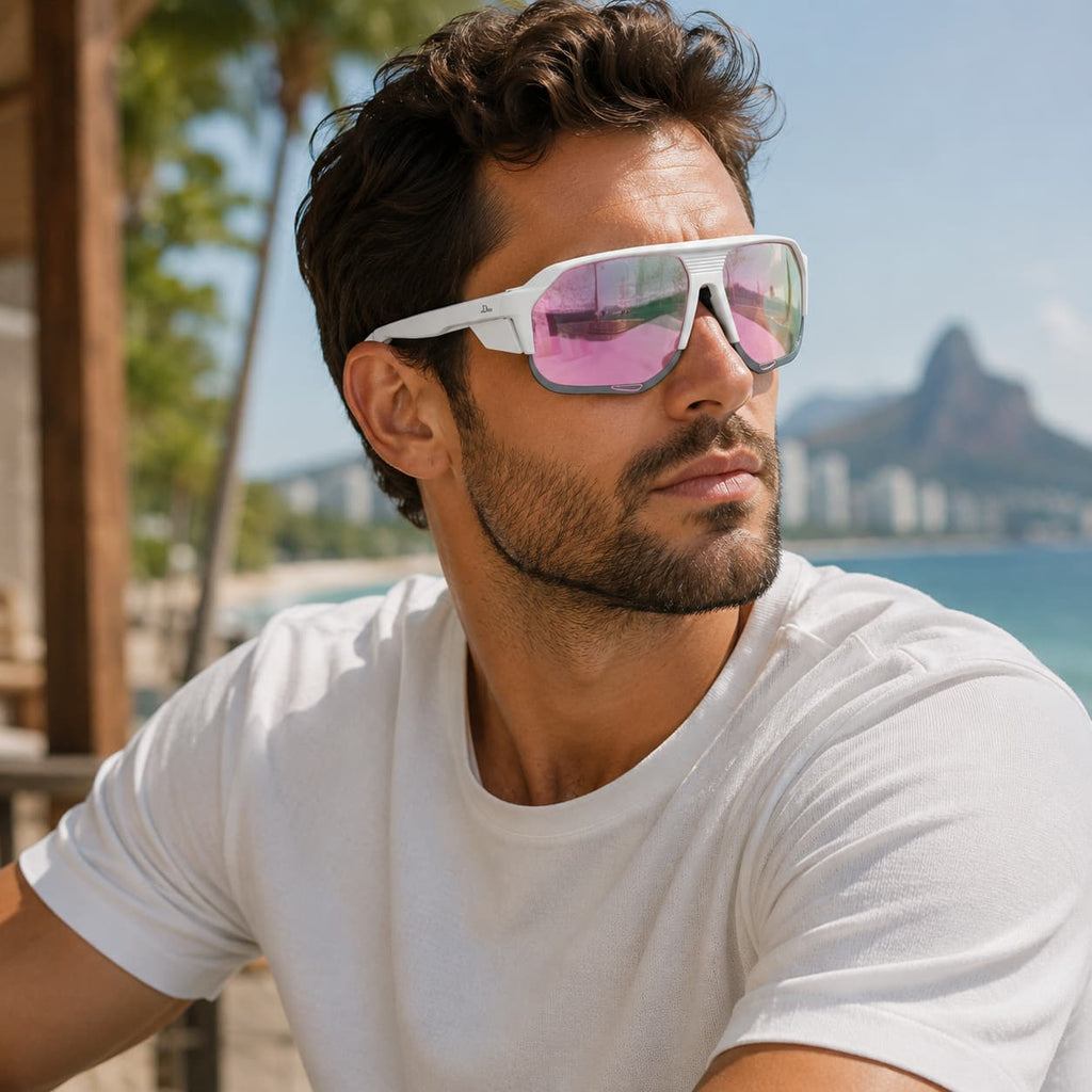 Óculos de Sol Esportivo Por Dios Modelo HP12454 - Branco - Rosa