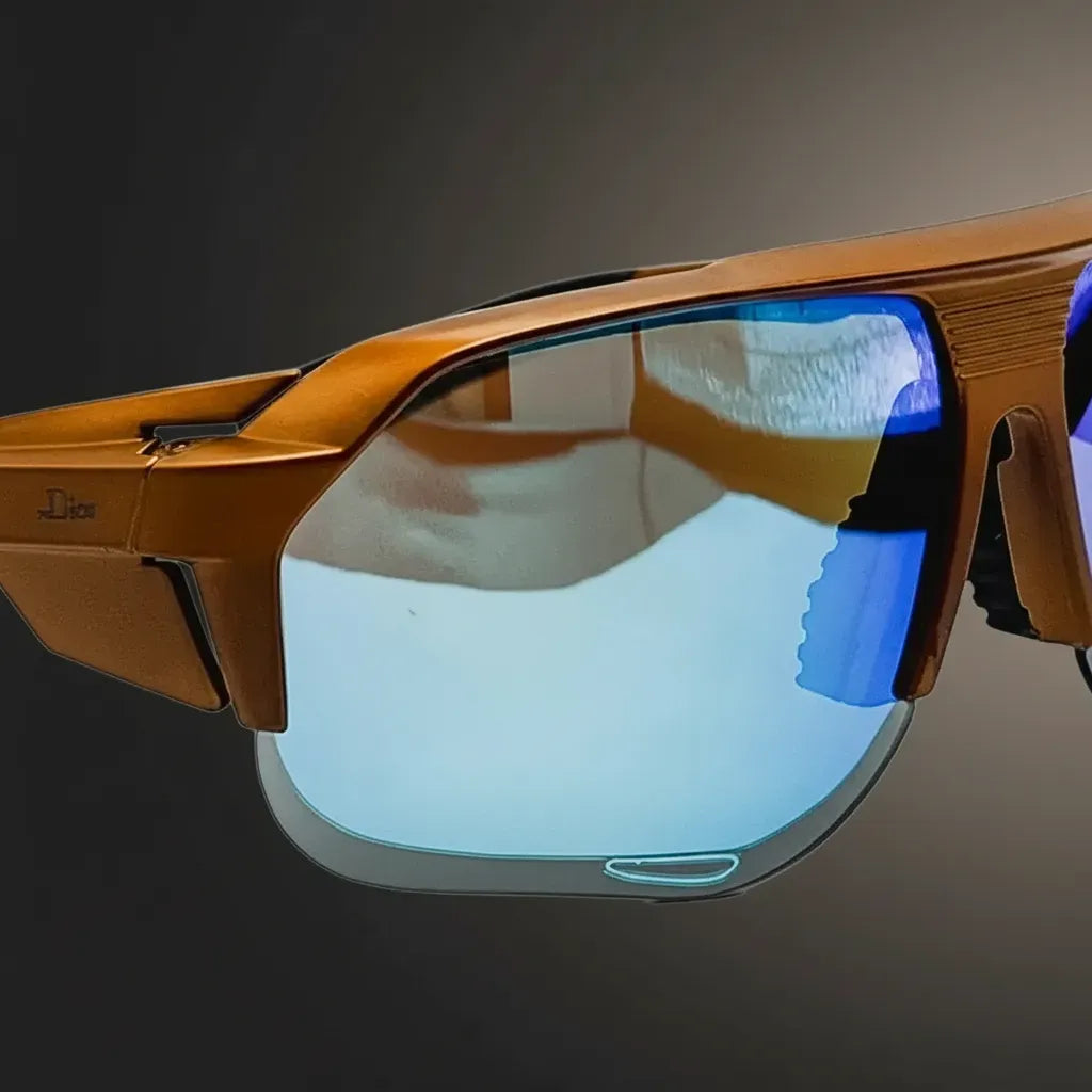Óculos de Sol Esportivo Por Dios Modelo HP12454 - Marrom - Azul Espelhado C2