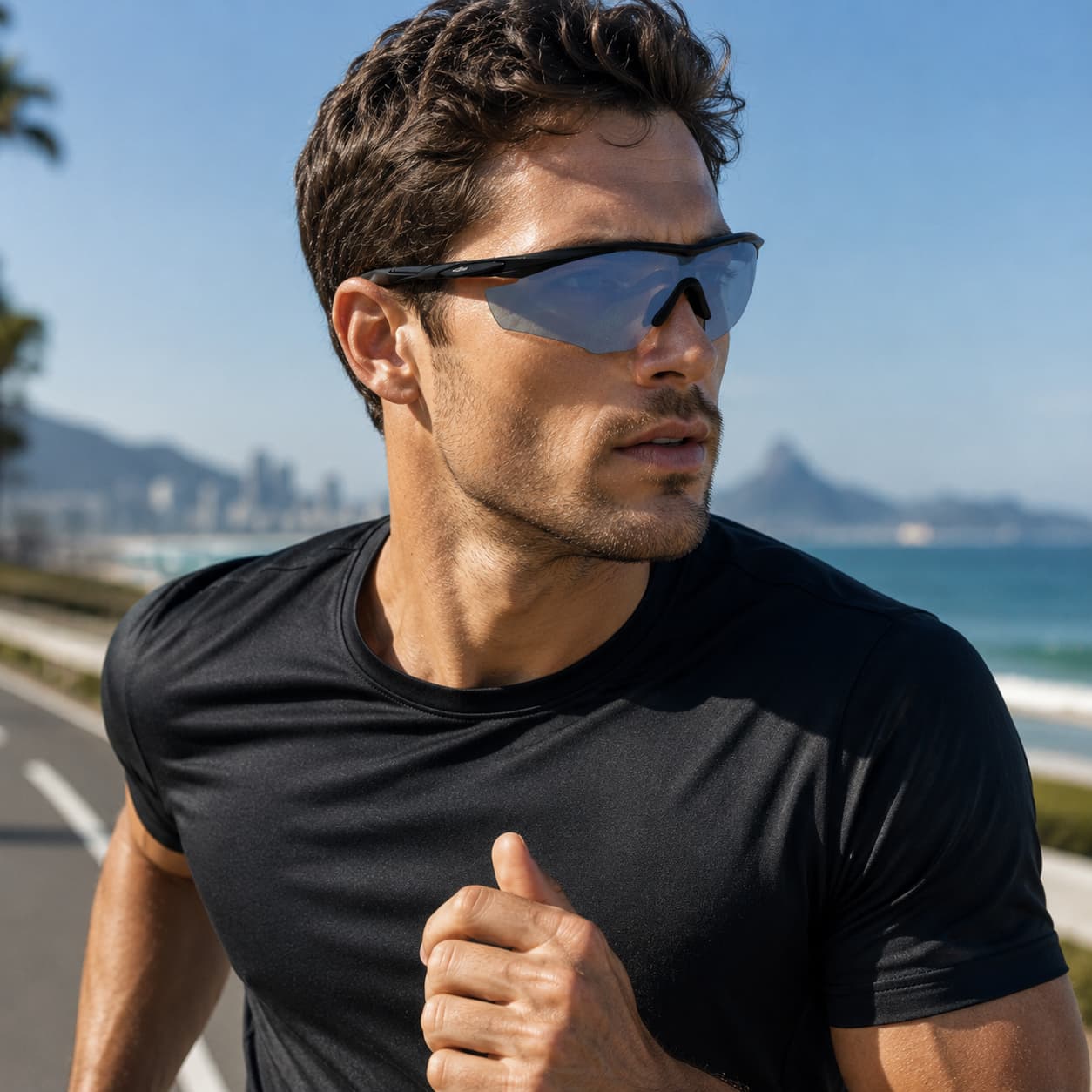 Óculos de Sol Esportivo Por Dios modelo HP 12458 - Preto - Azul Espelhado